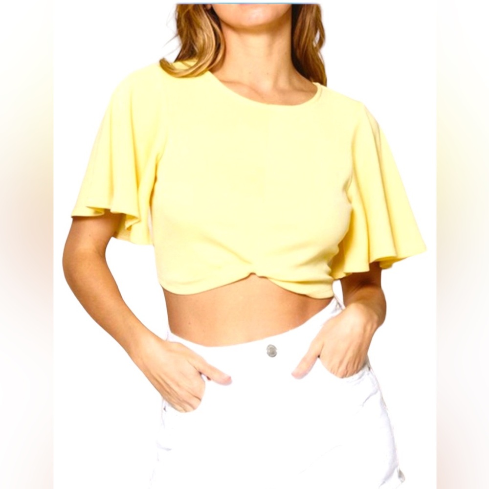 Yellow ruffle, short sleeve crop top